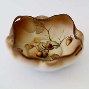 Antique 1900s Nippon Morimura Hand Painted Raised Hazelnuts Motif Relief Bowl 7”